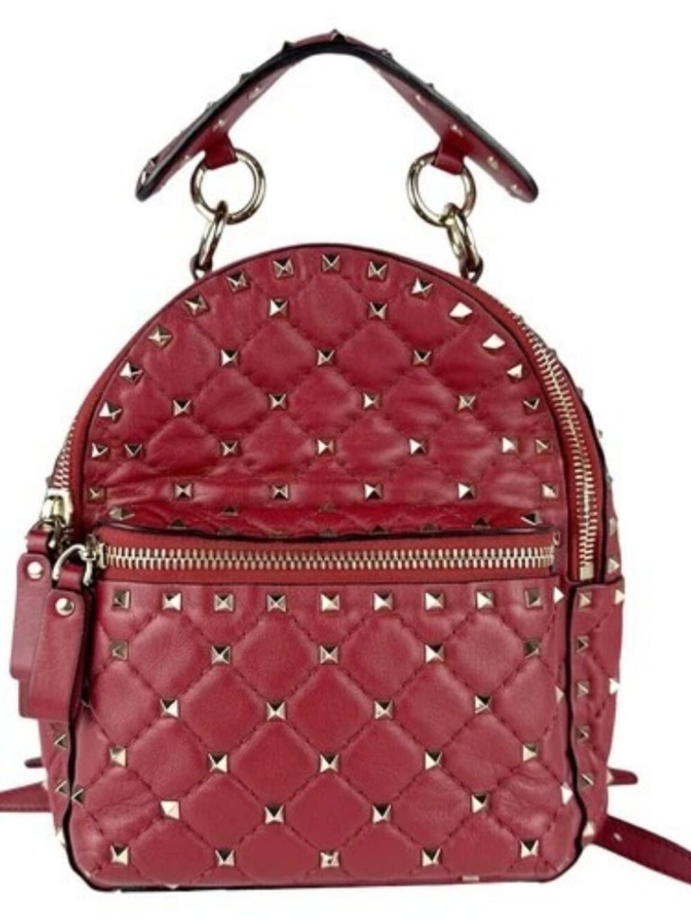 Auth Valentino Garavani Rockstud Backpack Red/Gold Leather/Metal - z9017